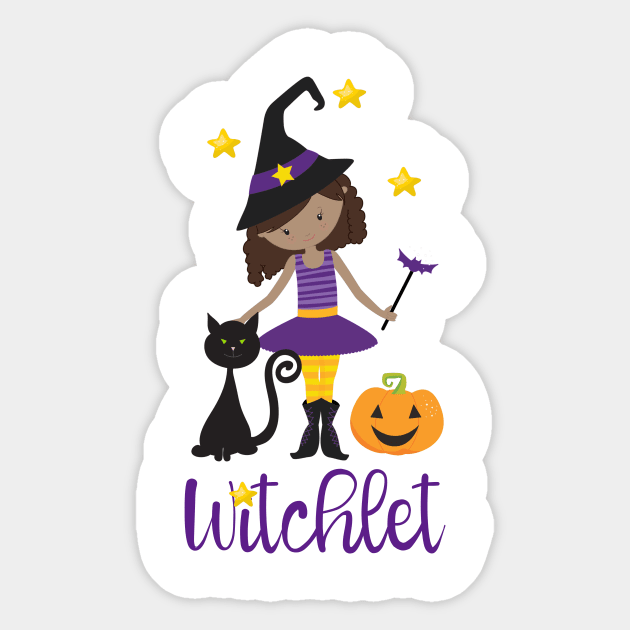 Witchy Gift Kid Witch Halloween Pumpkin Design Black Cat Spooky Autumn Design Sticker by InnerMagic